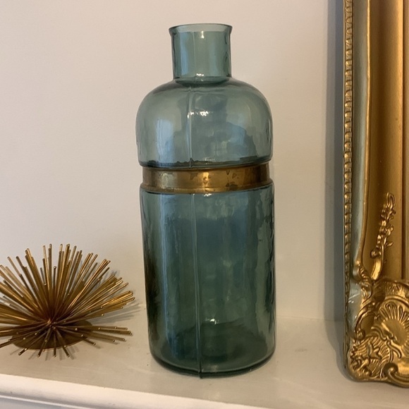 Blue gold metal trim glass vase boho traditional home decor art decor shelf‎ - Picture 9 of 11